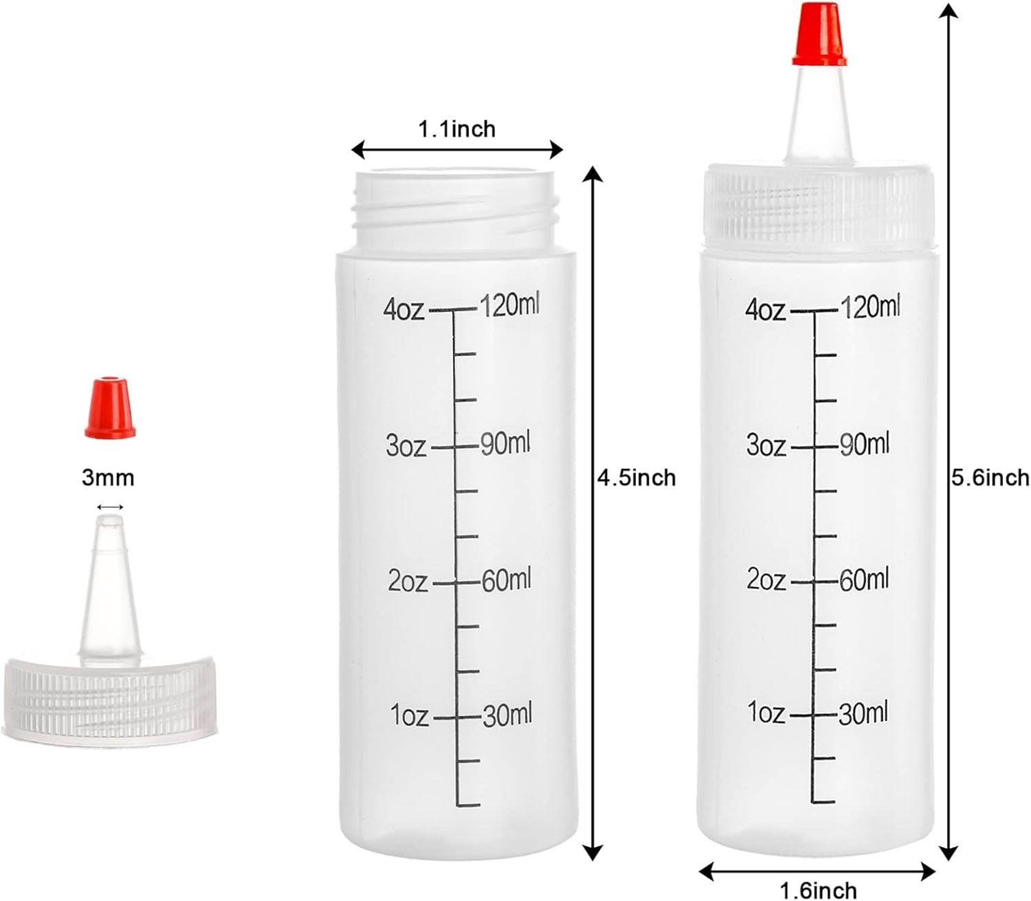 22-Pack 4oz Squeeze Bottles – Plastic Condiment Squirt Bottles w/ Red Tip Caps