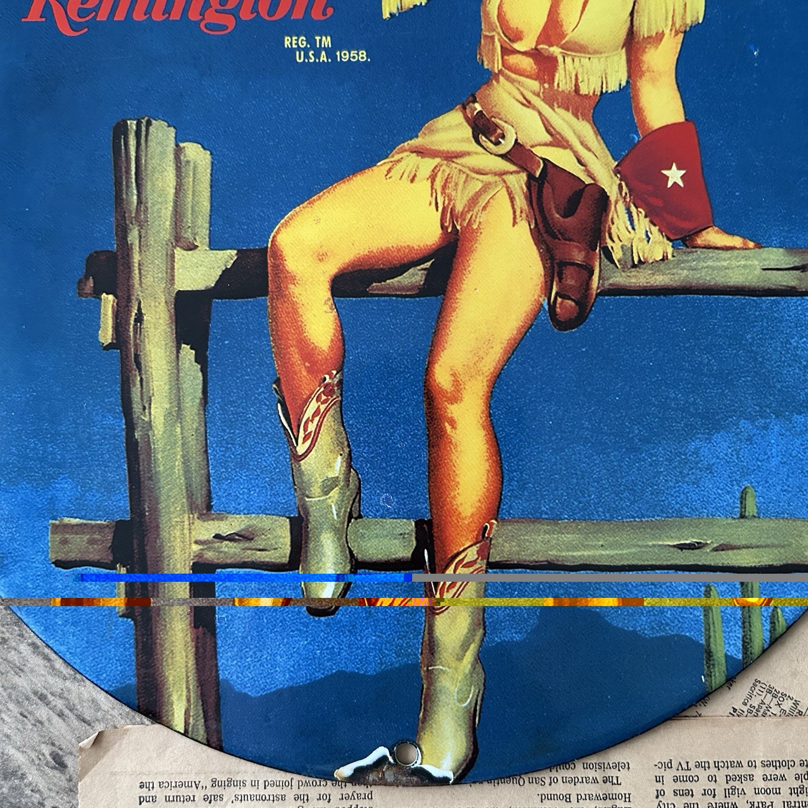 VINTAGE 1958 REMINGTON FIREARMS HUNTING 12 INCH PORCELAIN ENAMEL SIGN