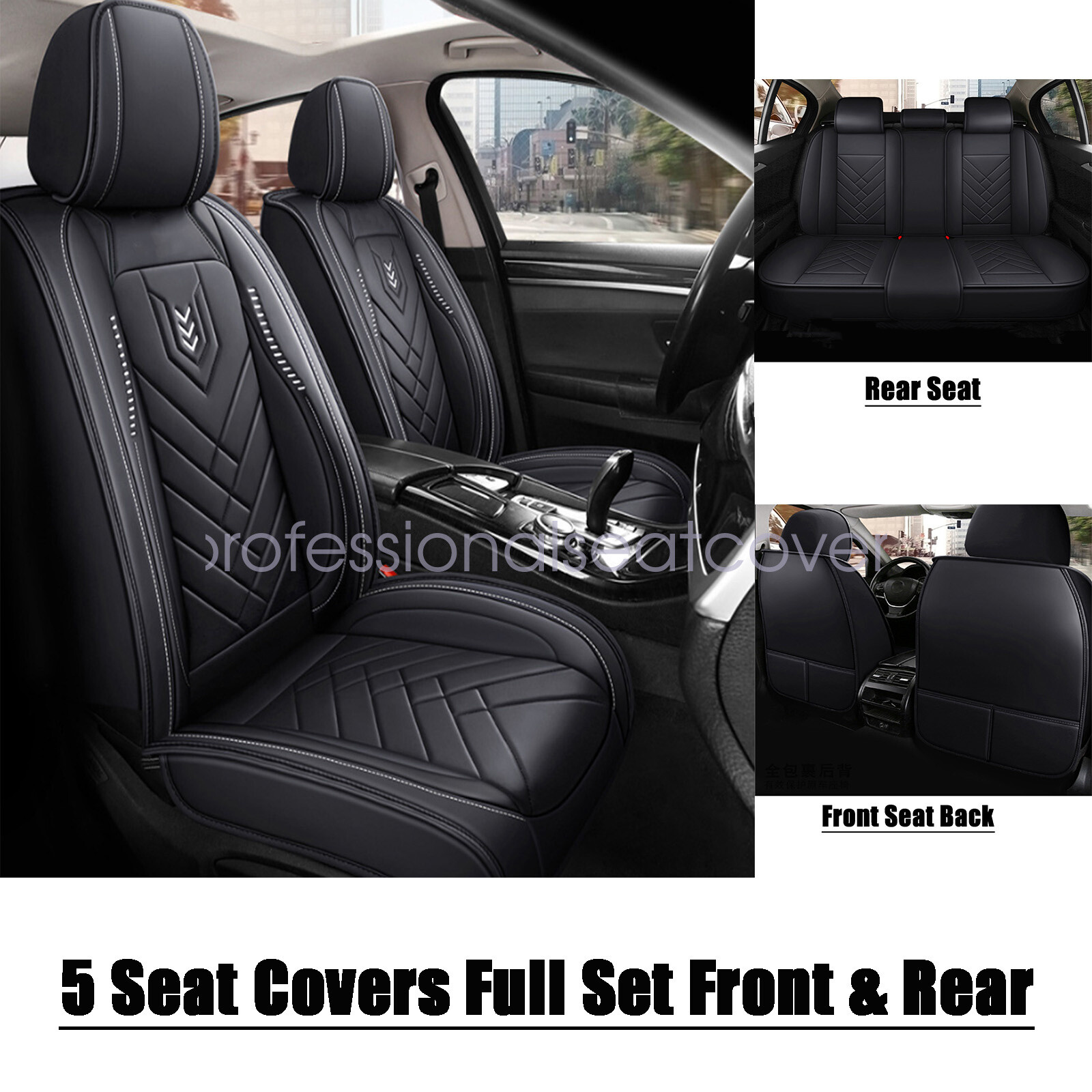 For Ford F-150 Crew Cab 4-Door 2009-2023 Car Faux Leather Front+Rear Seat Cover