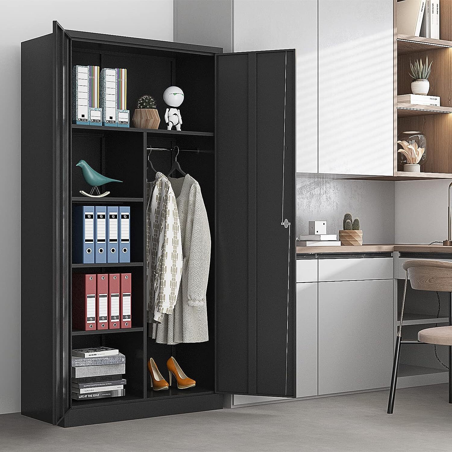 Metal Storage Cabinet Lockable Wardrobe Cabinet with Adjustable Shelves 72 inch