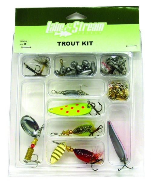 Lake & Stream Trout Kit - 68 pc. Trout Tackle incl. Spoons, Hooks, Rigs, & Jigs