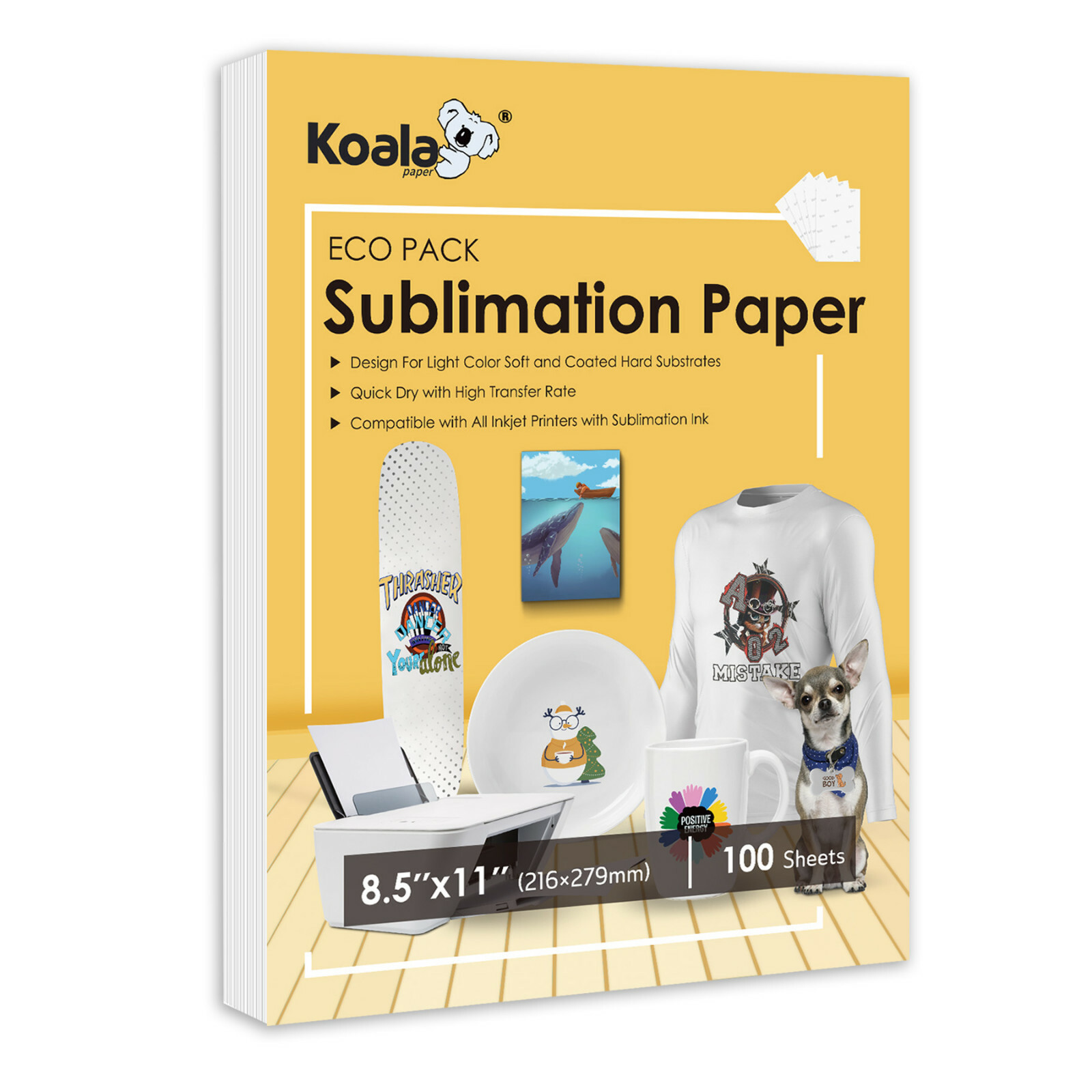 Koala Sublimation Paper 8.5x11 100 PK Sublimation Printer Inkjet Heat Transfer