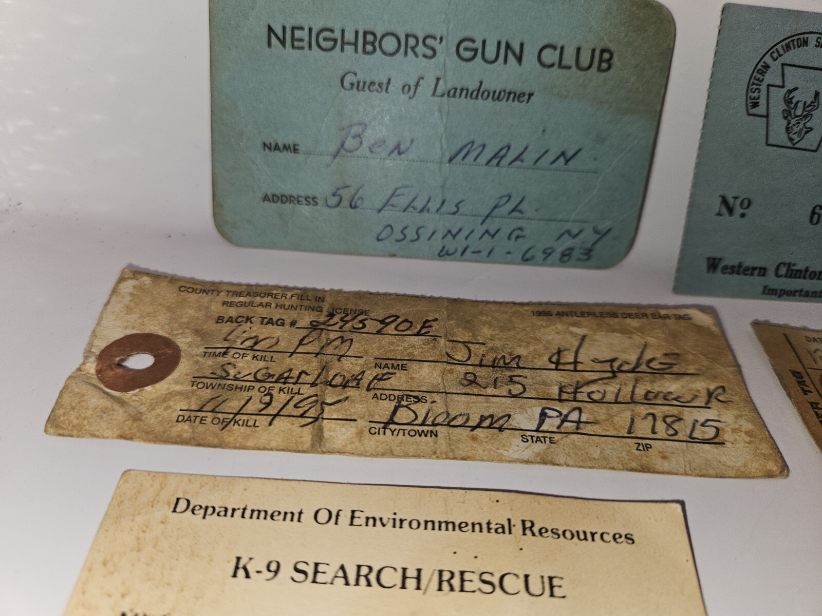 PENNSYLVANIA Deer Hunting 1977 1995 State Resident Gun club pass Misc papers