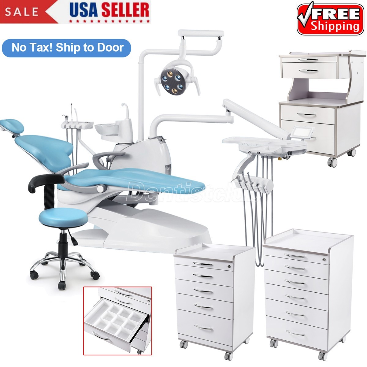 Dental Unit Chair DC Motor Computer Control PU Leather+Stool / Cabinet Trolley