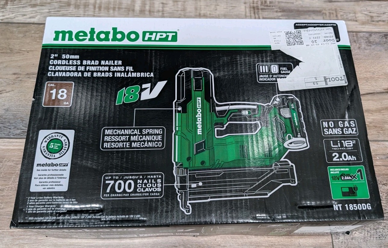 Metabo HPT 18V Cordless 18-Gauge Brad Nailer Kit Batt+Charge, Brushless NT1850DG