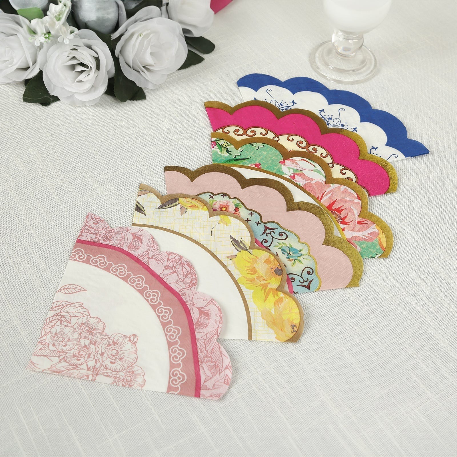 48 FLORAL MIXED Paper Cocktail Napkins with Vintage Scalloped Edges Wedding