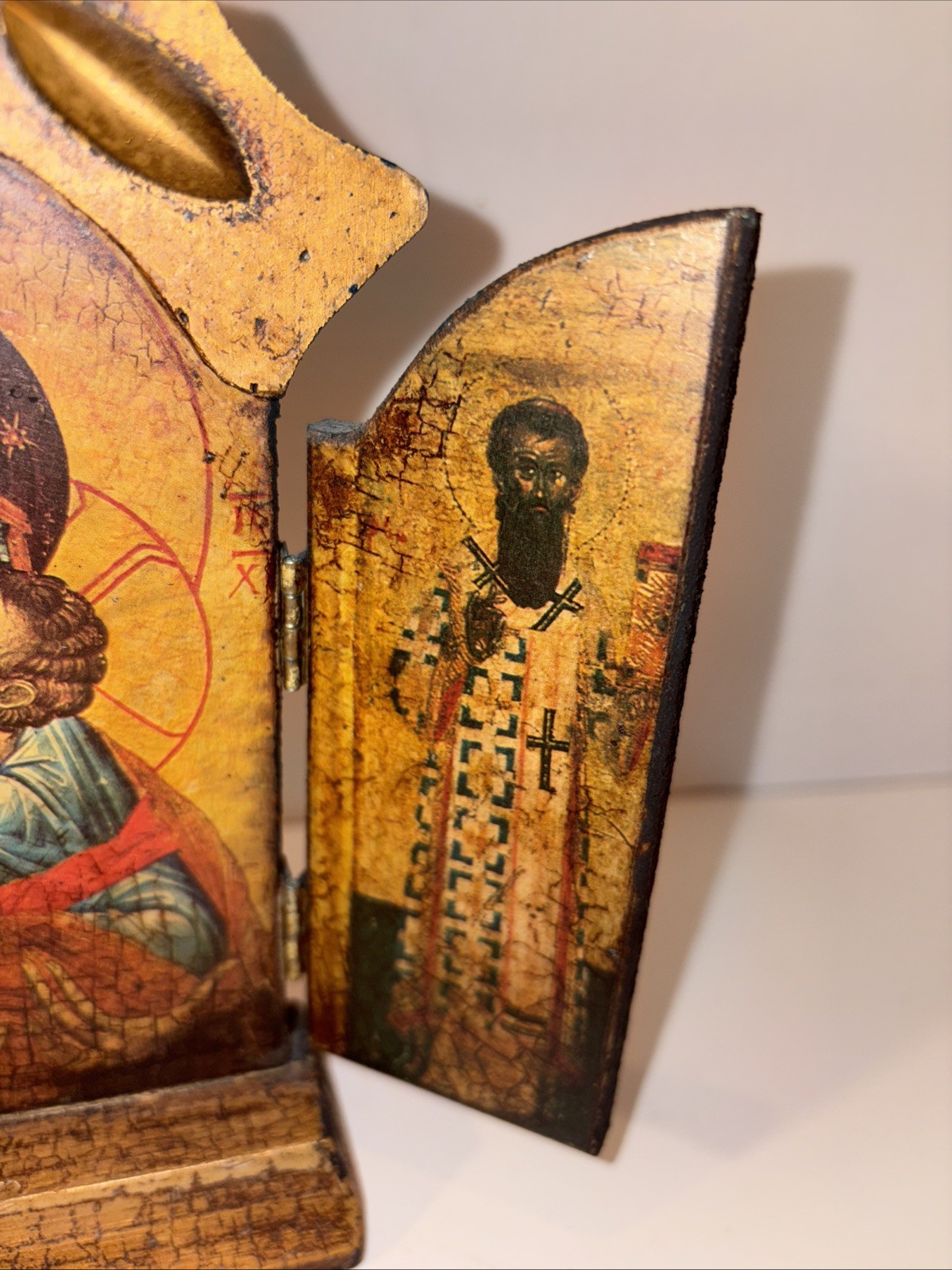 Religious Florentine Triptych Wood Plaque Gold Gilt Icon Relic Print