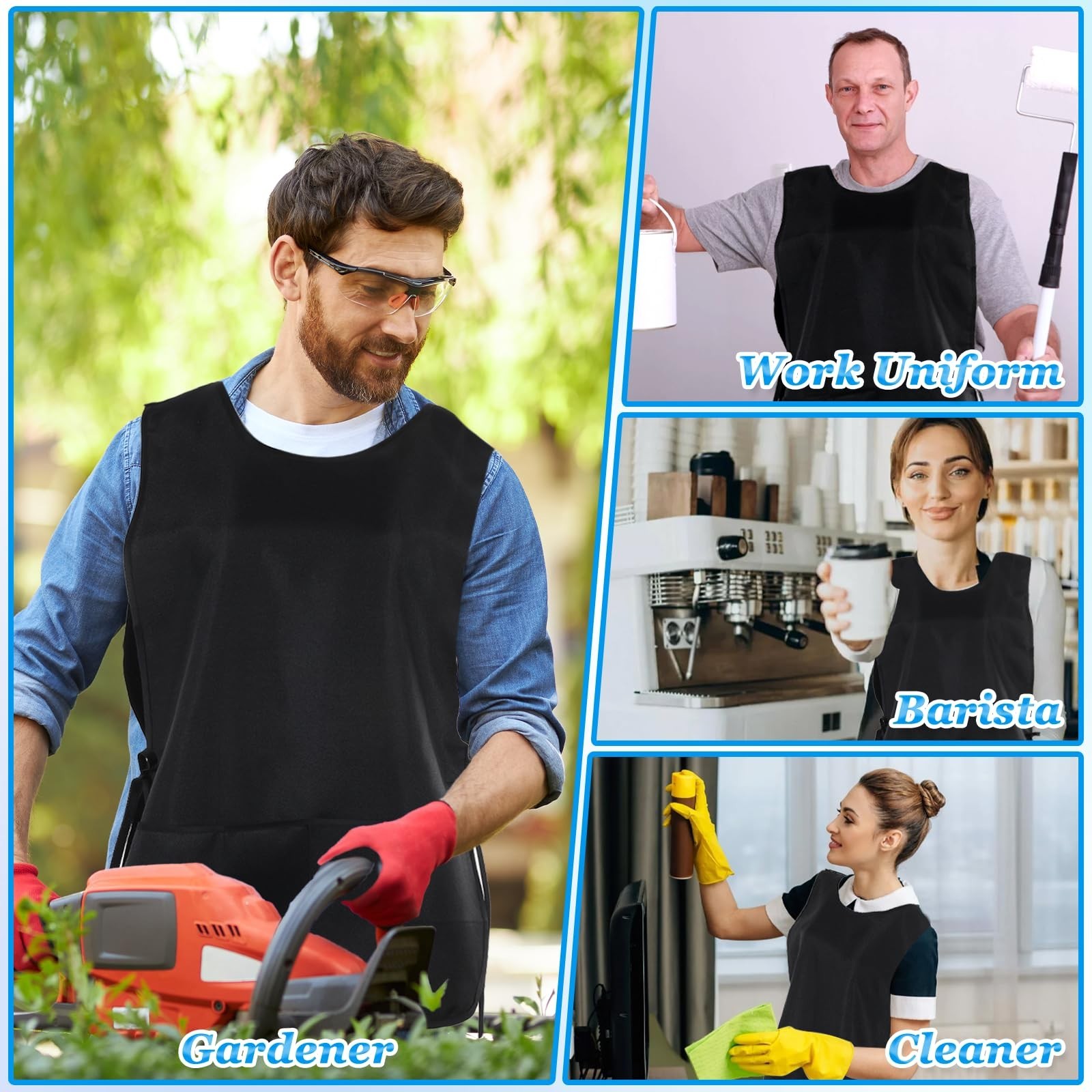 4 Pack Black Waterproof Apron Cobbler Apron Unisex Work Aprons with 2 Deep Po...