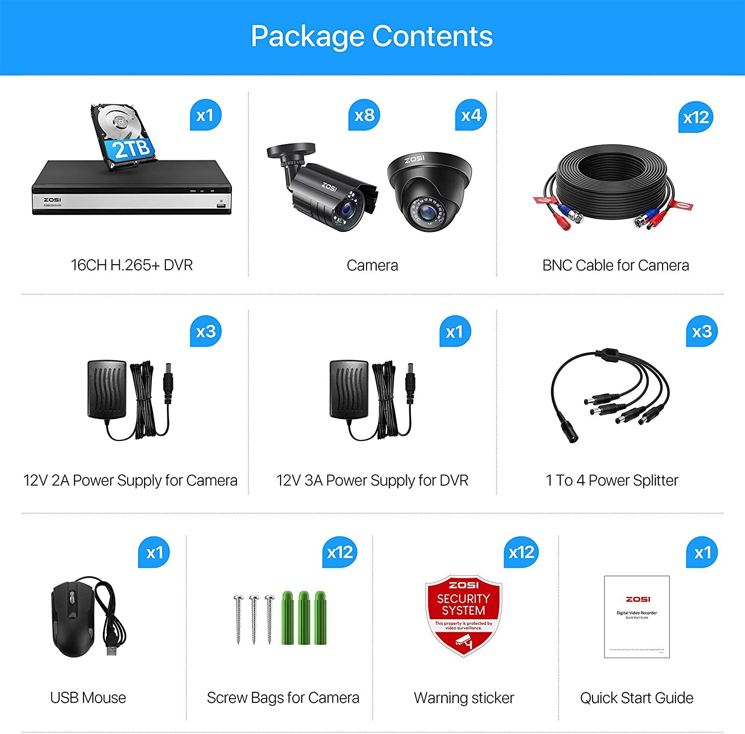 ZOSI 16CH 1080P Home Security Camera System 12 Cameras with 2TB HDD Night Vision