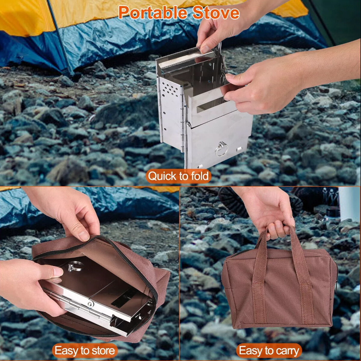 Portable Folding Stainless Steel Stove Outdoor Camping BBQ Wood Burning Stove