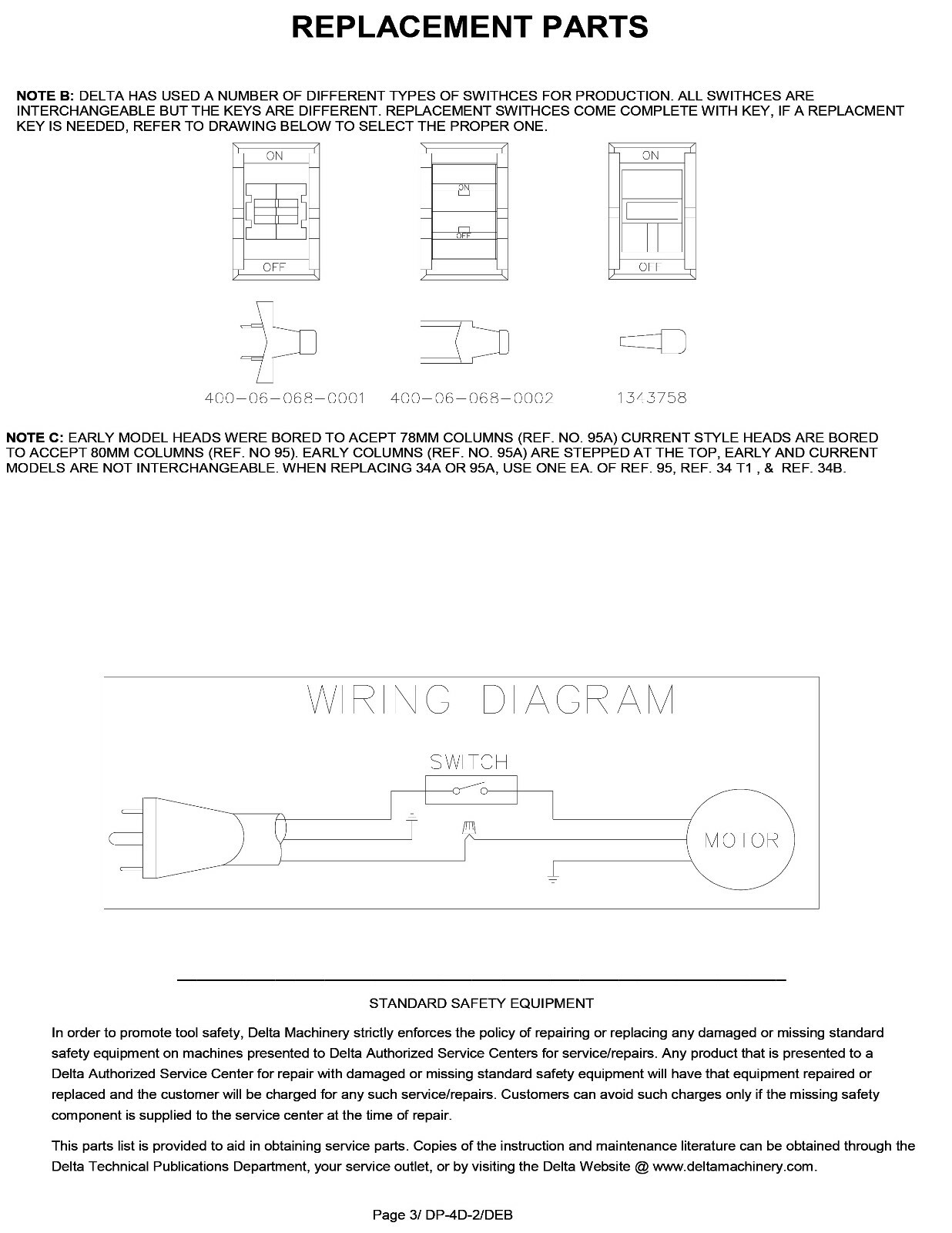 Delta 16 1/2" Drill Press Model 17-900 Instruction & Parts List Manual #2001