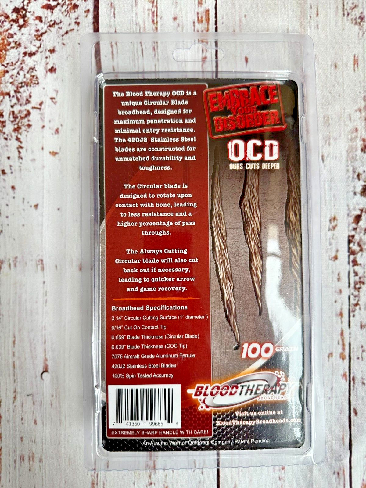 ONE package Blood Therapy archery OCD fixed circular cut Broadheads 100 grain