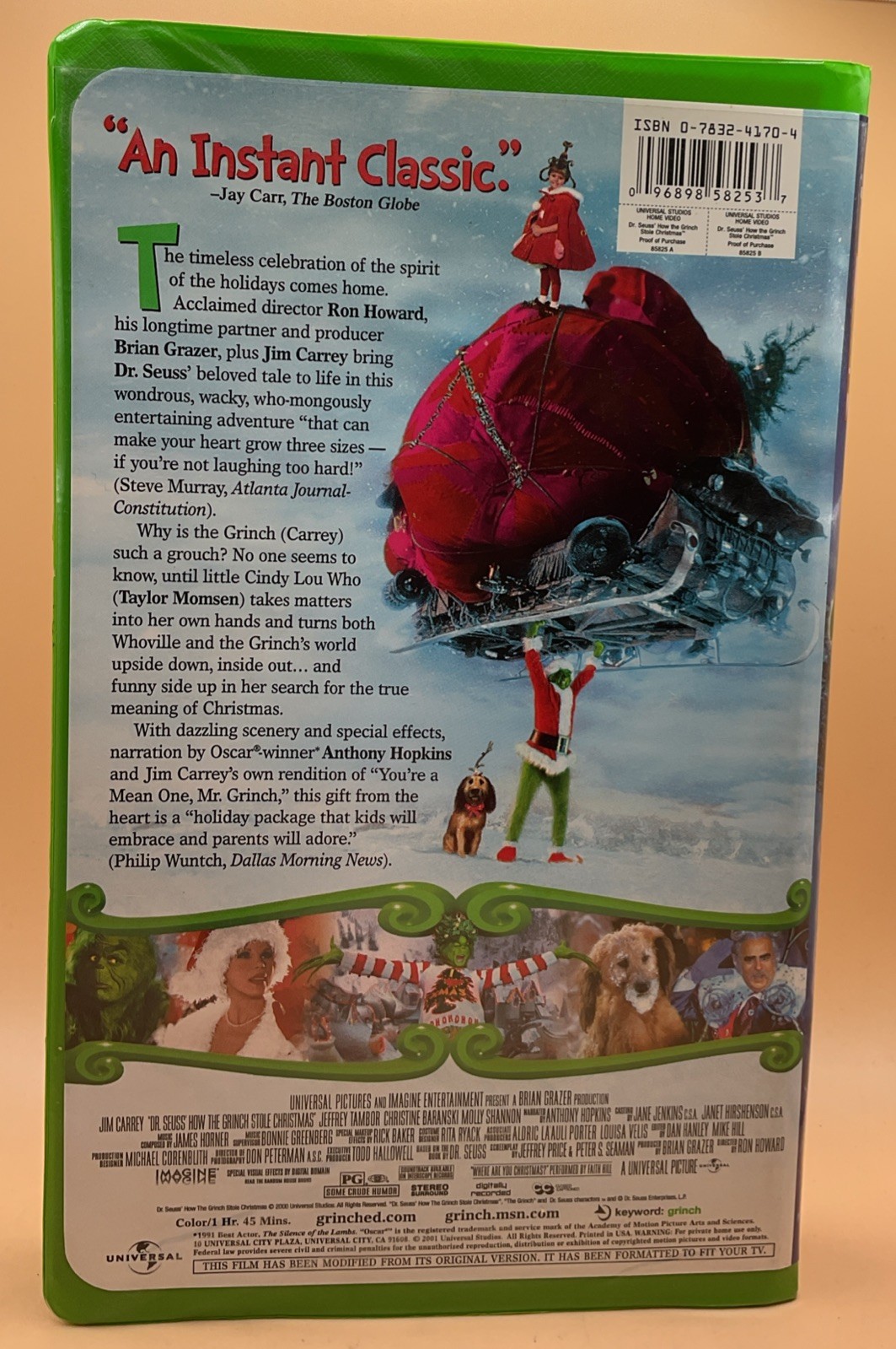 How the Grinch Stole Christmas VHS 2001 Jim Carrey Clamshell Acceptable-Good