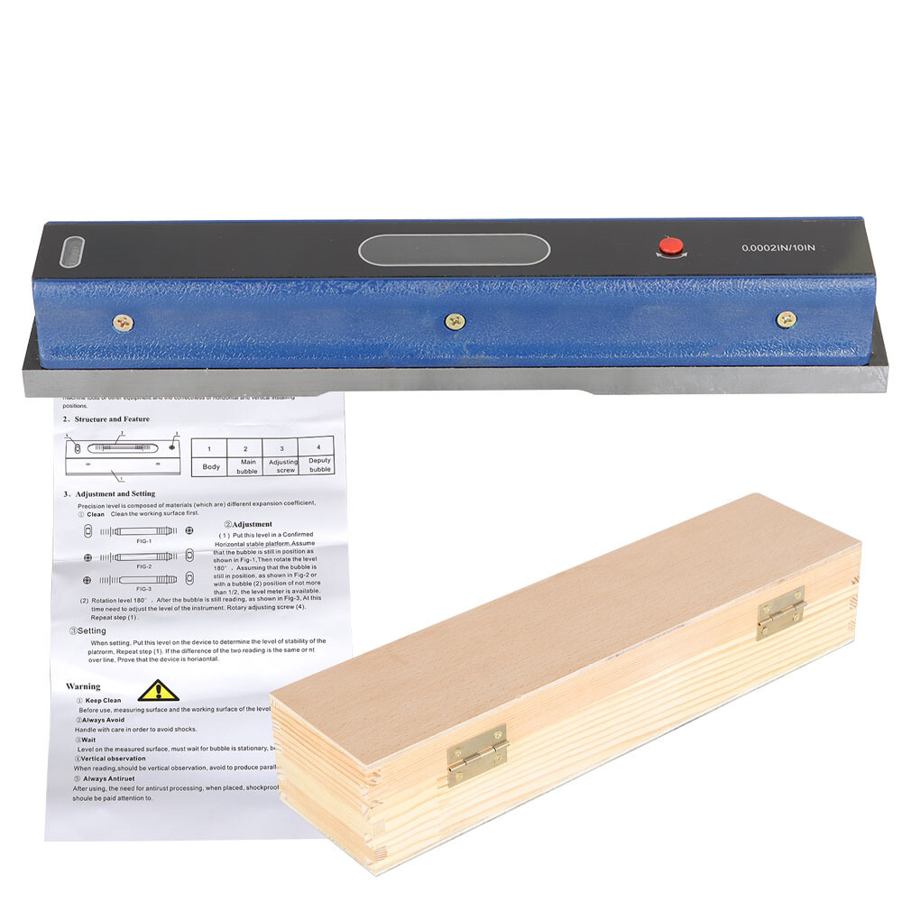 12" Heavy Duty Precision Bar Machinist Level 0.0002''/10' Accuracy In Wooden Box