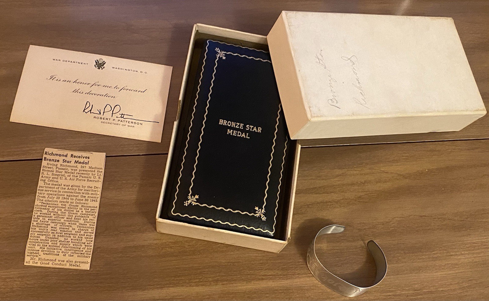 WWII Bronze Star Named & Gov’t Engraved to Irving Richmond w/ Jap Zero Bracelet