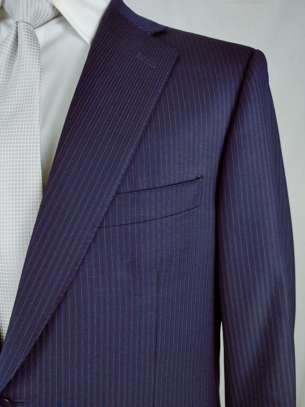 Ermenegildo Zegna Suit Jacket 42/44R Navy Blue Wool Pinstripe Italy Working Cuff