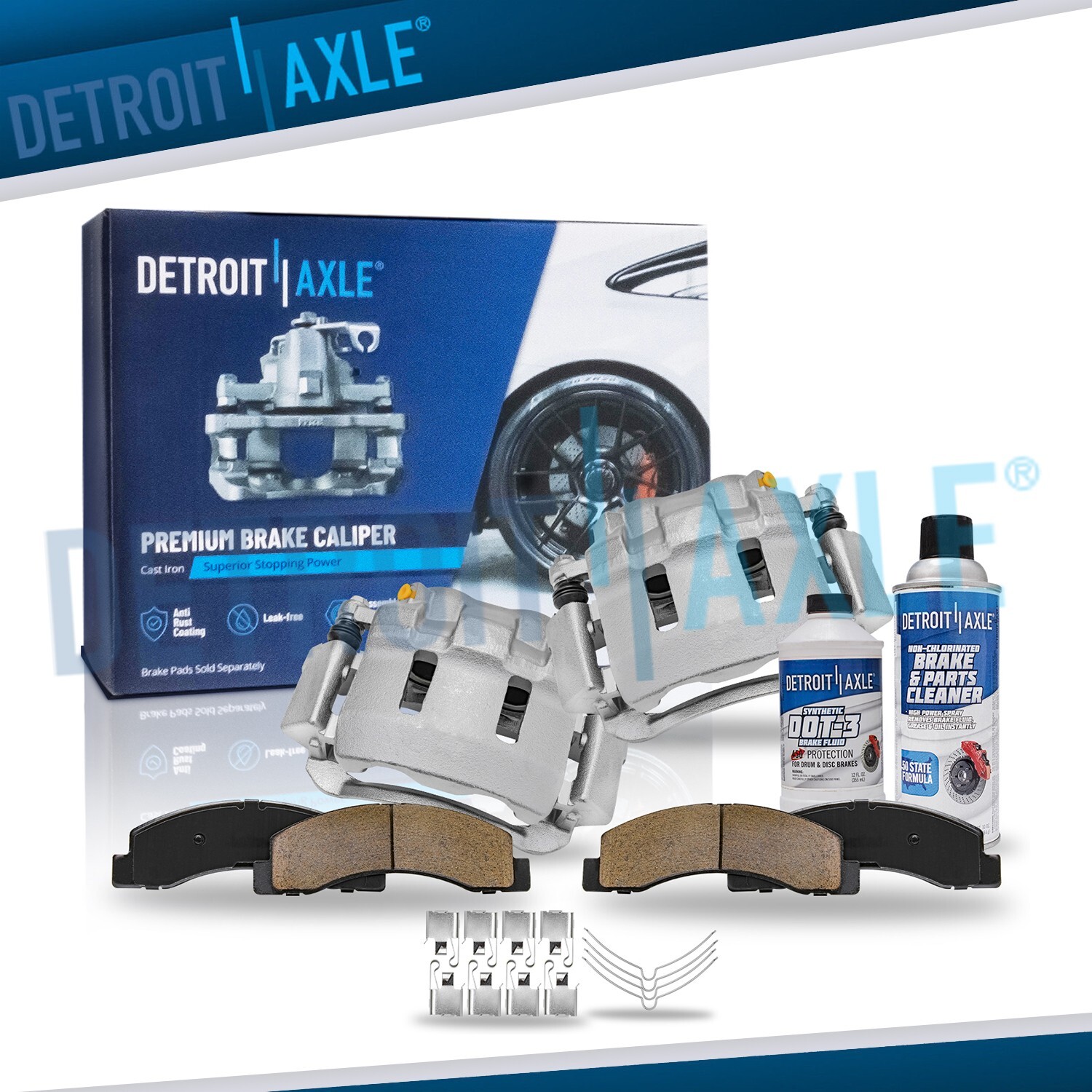 Front Disc Calipers + Brake Pads for 1999-2004 F-250 F-350 Super Duty Excursion