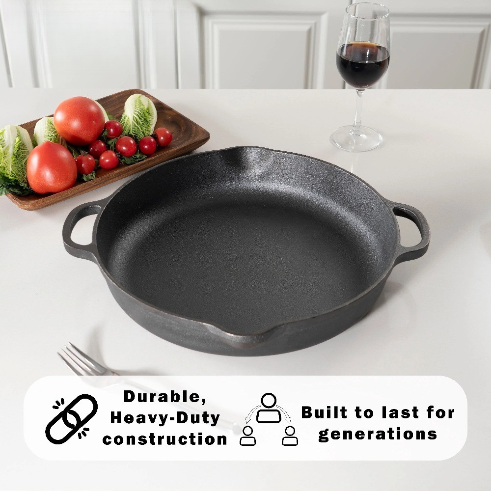 14 inch Non-Stick Cast Iron Frying Pan, Black