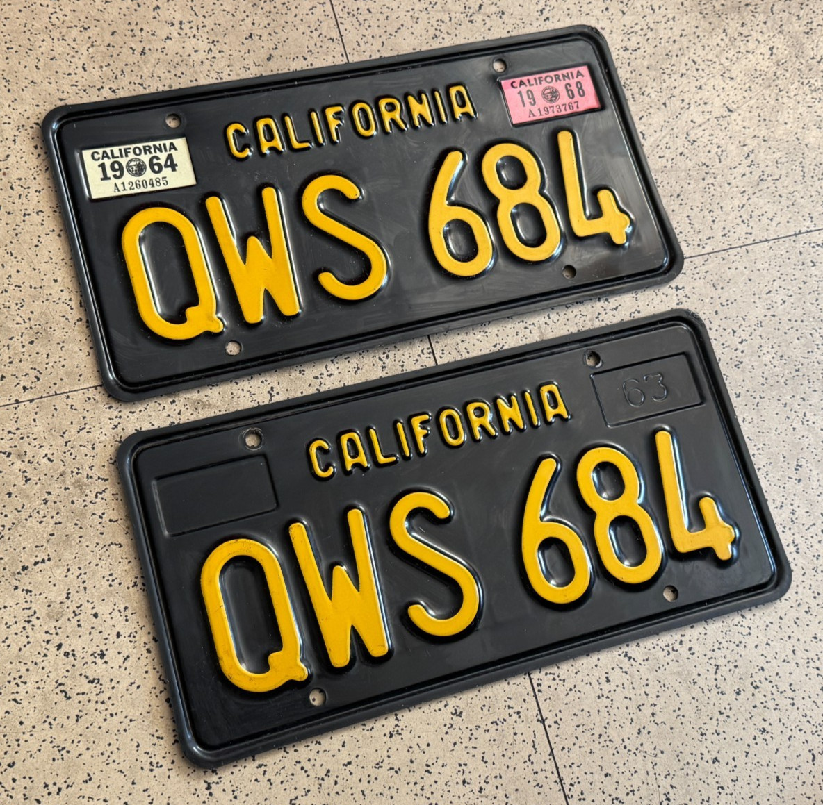 1968/1964/1963 CALIFORNIA license plates *PAIR* — DMV CLEAR — ORIGINAL car tags