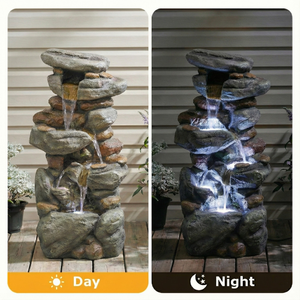 Outdoor Water Fountain with LED Lights for Patio Garden Backyard Decor