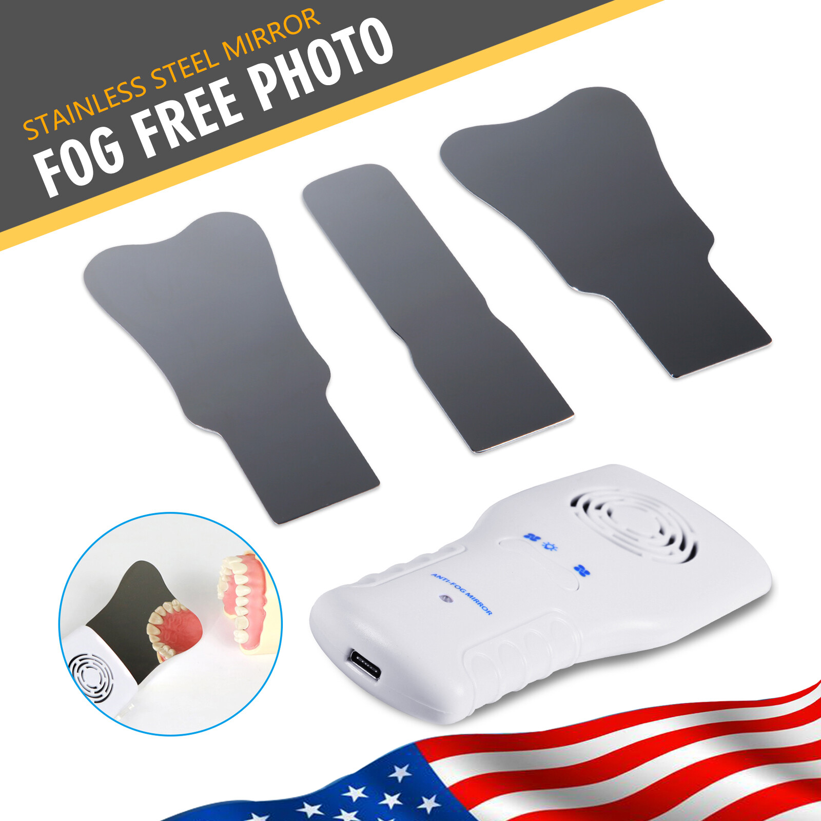 Dental Occlusal Mirror Fog Free LED Intra Oral Photo System 3 Mirrors Anti-Fog