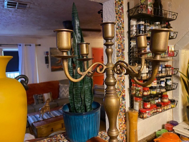 ANTIQUE BRONZE MIDDLE EASTERN COLD PAINT , NUBIAN?CANDELABRA! 16 LBS EACH!