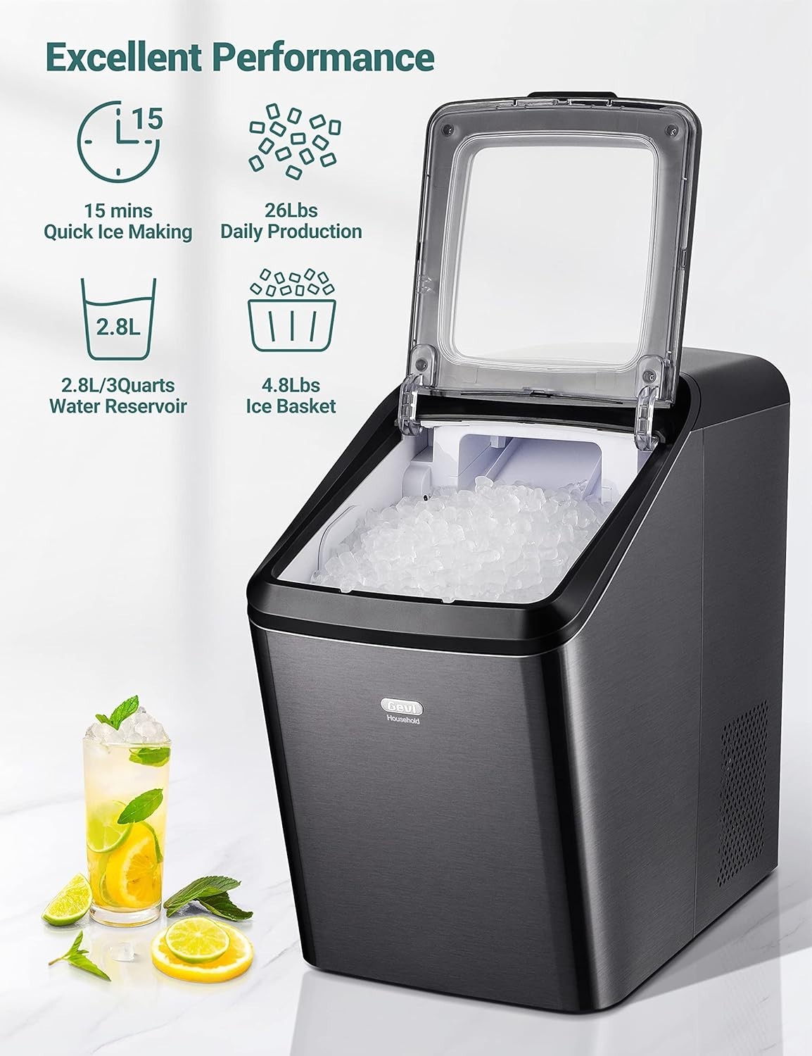 Gevi Countertop Nugget Ice Maker Machine 28lb/24 SelfCleaning Portable Ice Maker