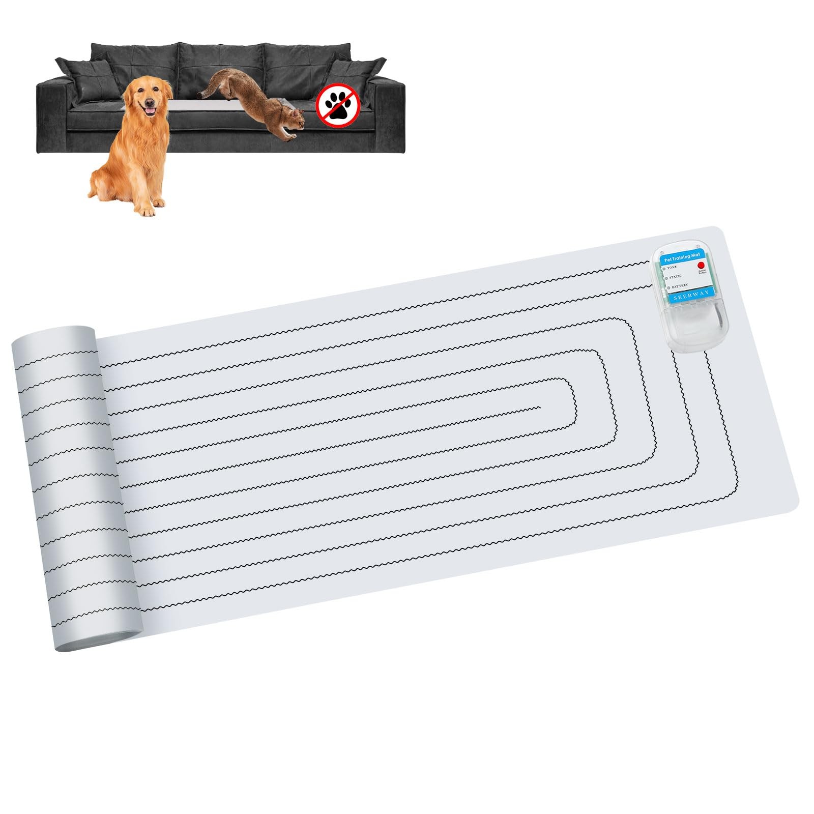 SEERWAY Scat Pet Shock Mat Indoor, Safe Training Pads for 60"x12" Sofa