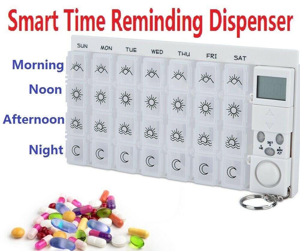 28 Grid Smart Electronic Pill Box Alarm Medicine Dispenser Time Reminder Case