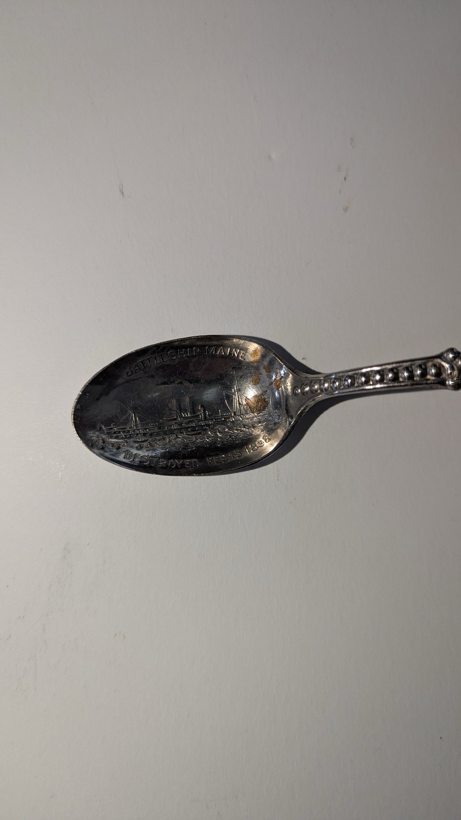 Vintage Battle Ship Maine Spoon Made From Recovered Metal From 1898 Sunken Ship