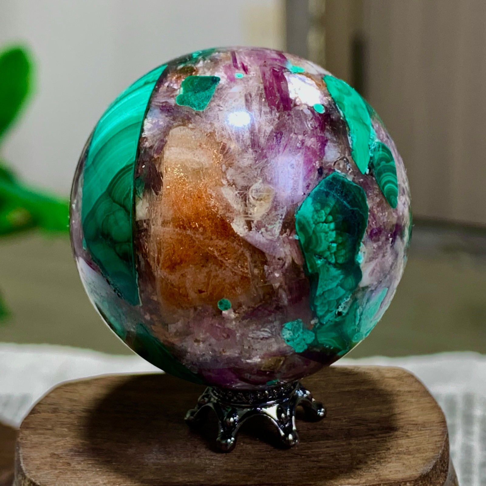 108G Newly discovered rare malachite purple mica symbiotic sphere restoration