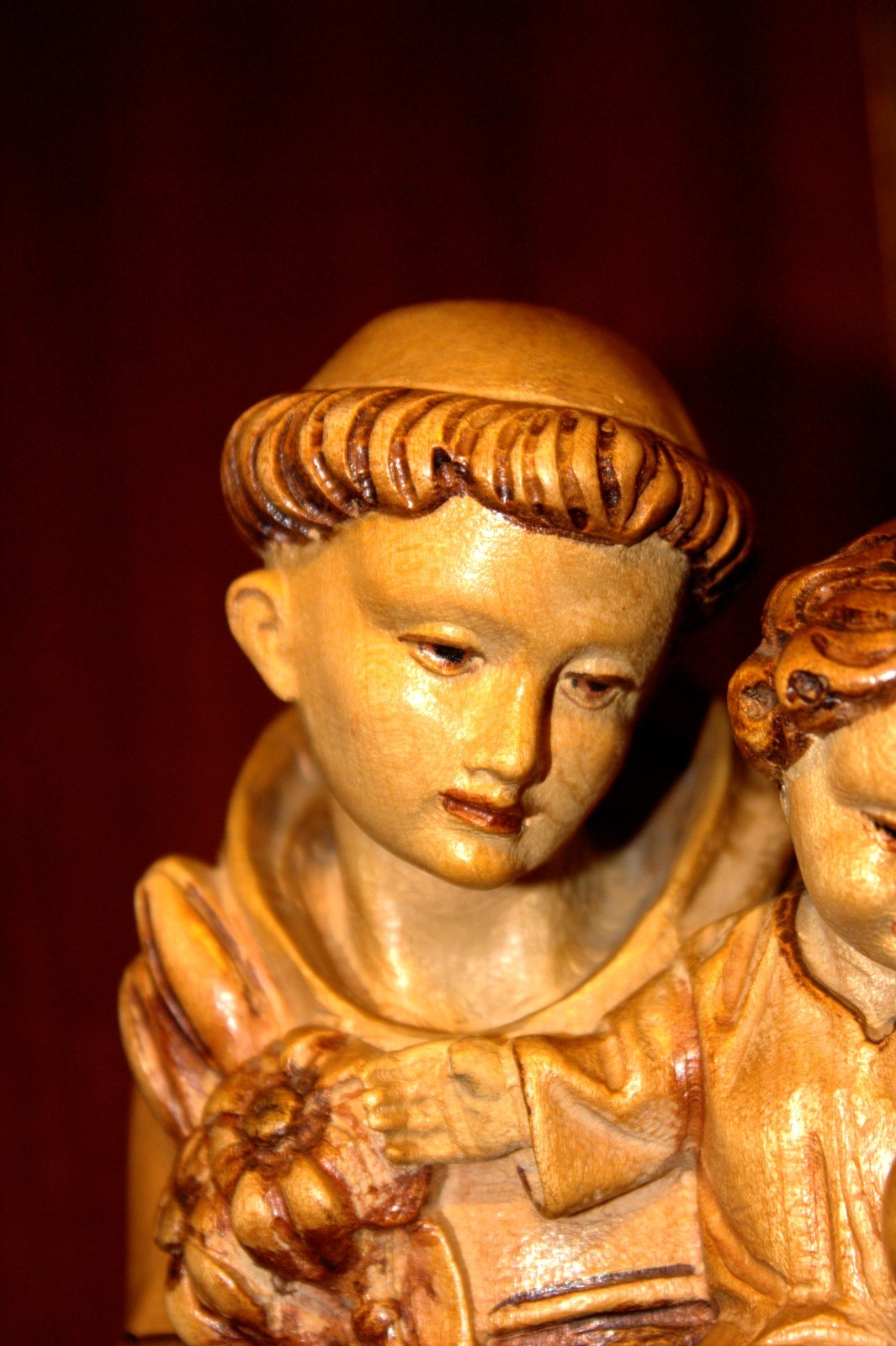 14" HAND CARVED WOOD CATHOLIC PATRON SAINT ANTHONY JESUS STATUE FIGURE SCULPTURE