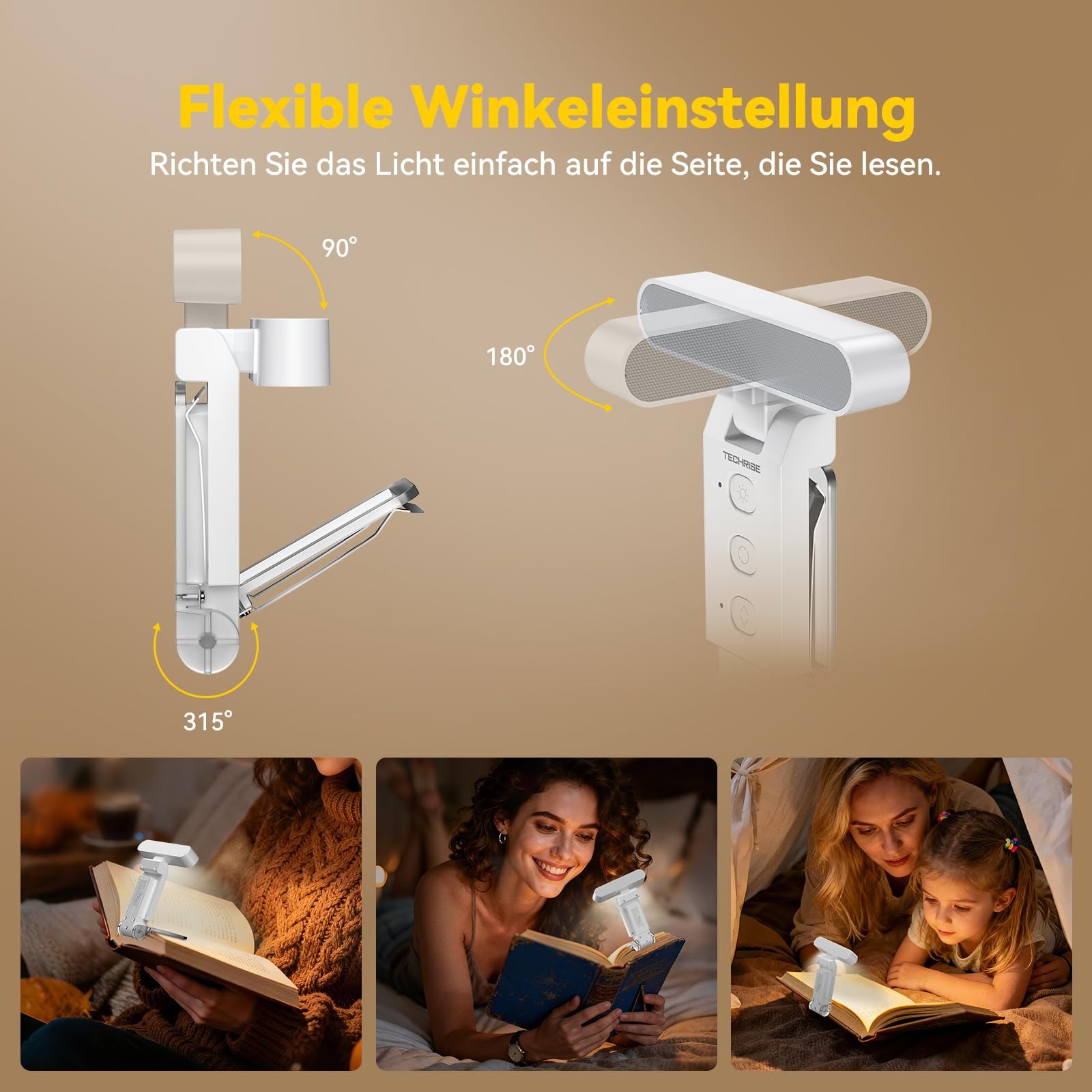 TechRise Book Light, 12 LED Clip-on Reading Light for Books in Bed, White