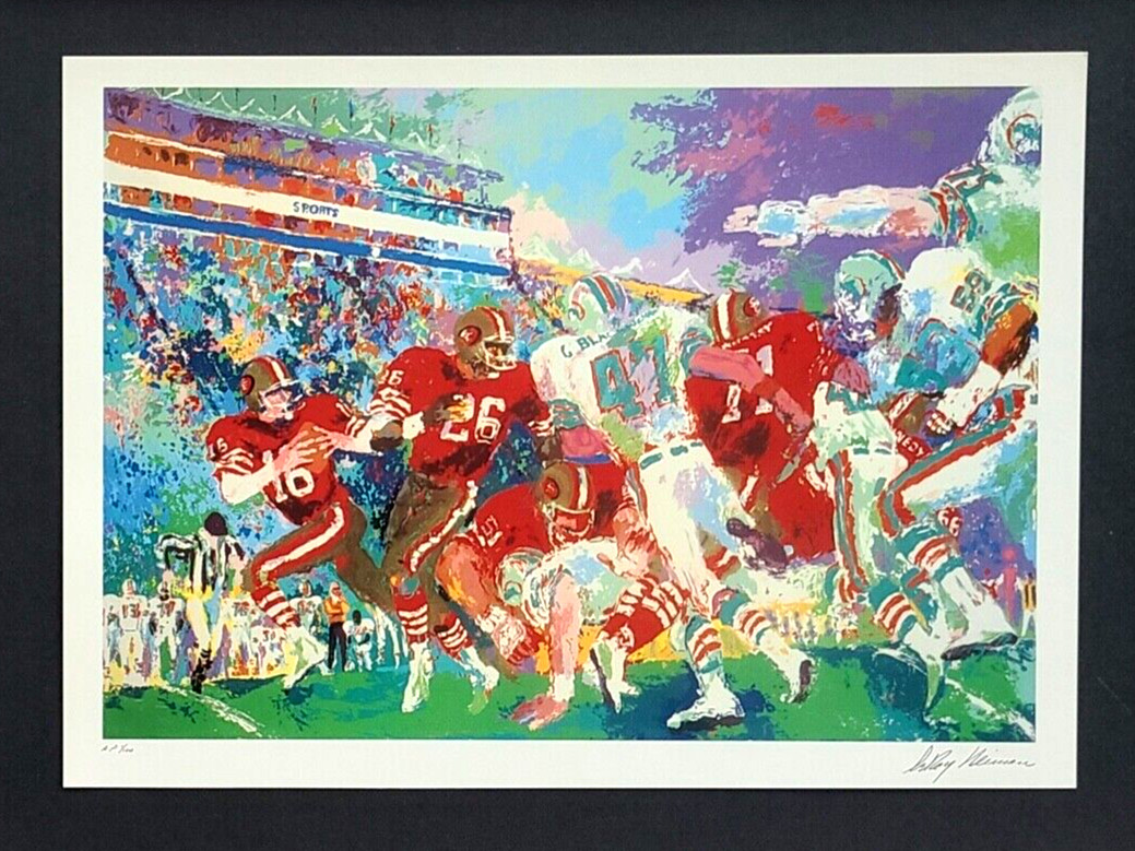 LEROY NEIMAN + 1980's VINTAGE SIGNED PRINT FRAMED + " 49ERS VS DOLPHINS "