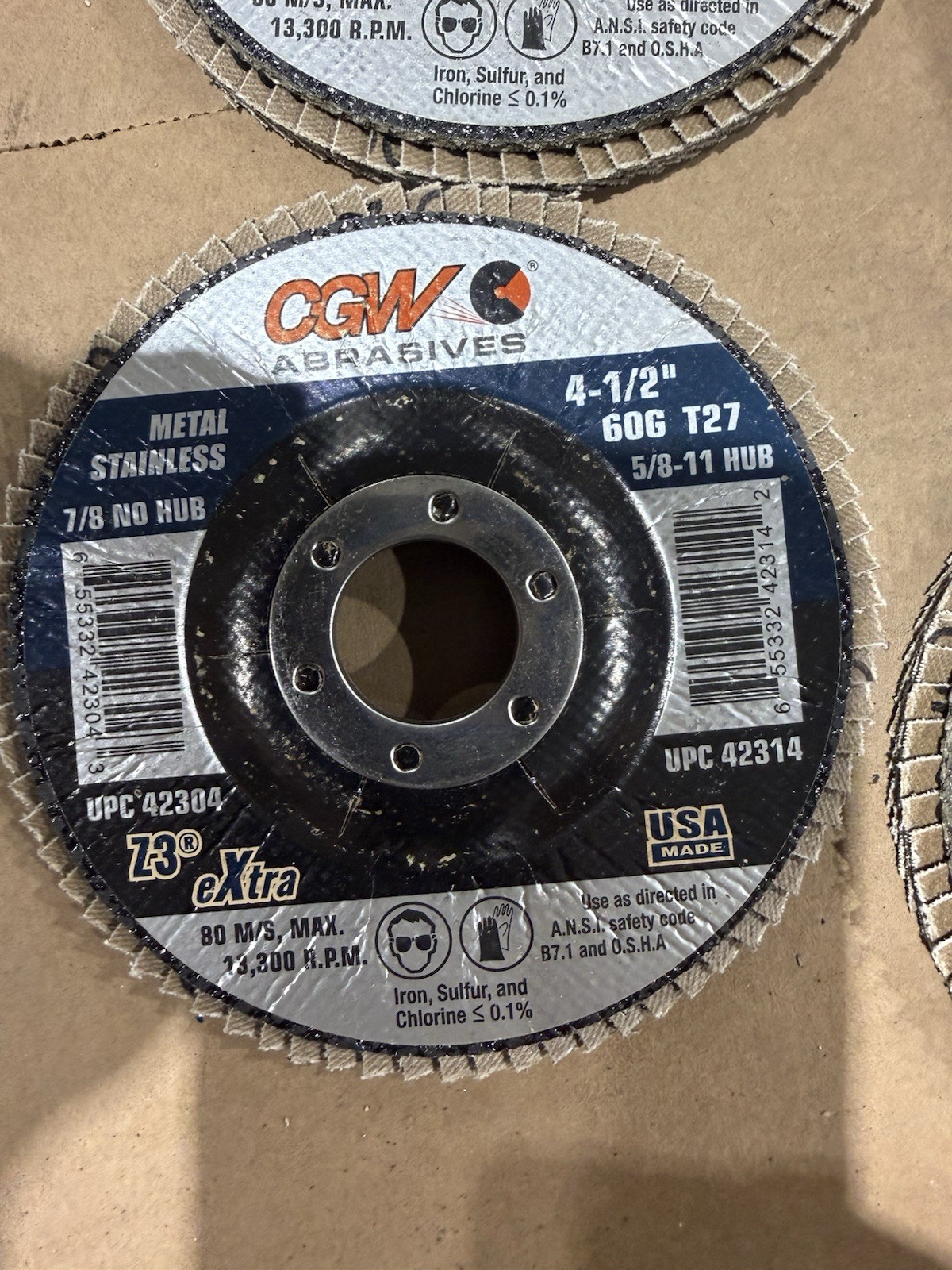 CGW 42304 Flap Disc 4 1/2" X 7/8 Z3-60 grit 100% zirconia, Type 27 Box of 10