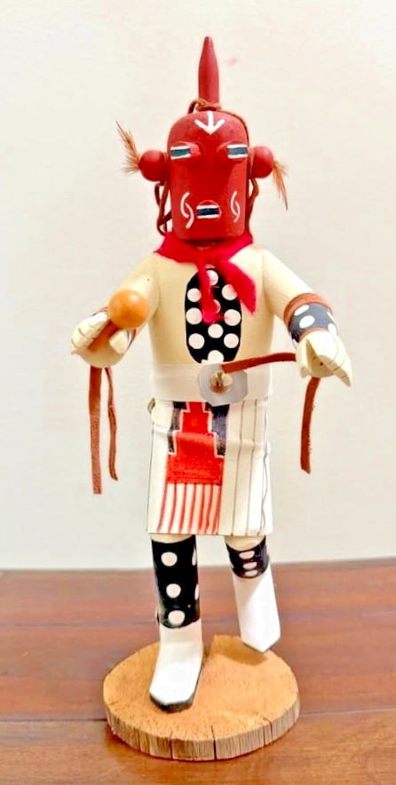 Vintage HOPI NATIVE AMERICAN “MUDHEAD” DANCING KACHINA DOLL SIGNED AE, 12" TALL