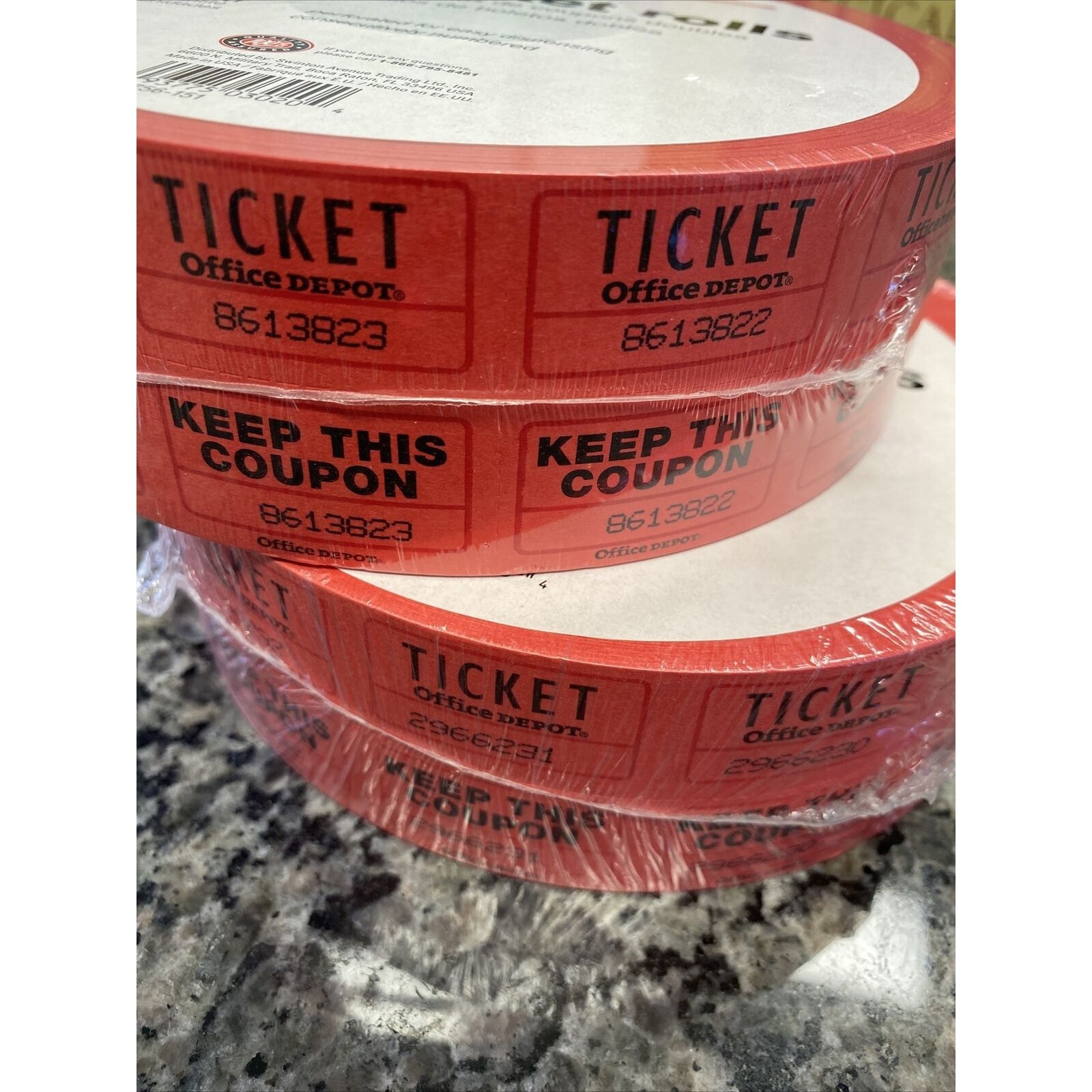 Lot of 2 Office Depot Double Stub Raffle Tickets Roll of 2000 Unopened Roll NEW