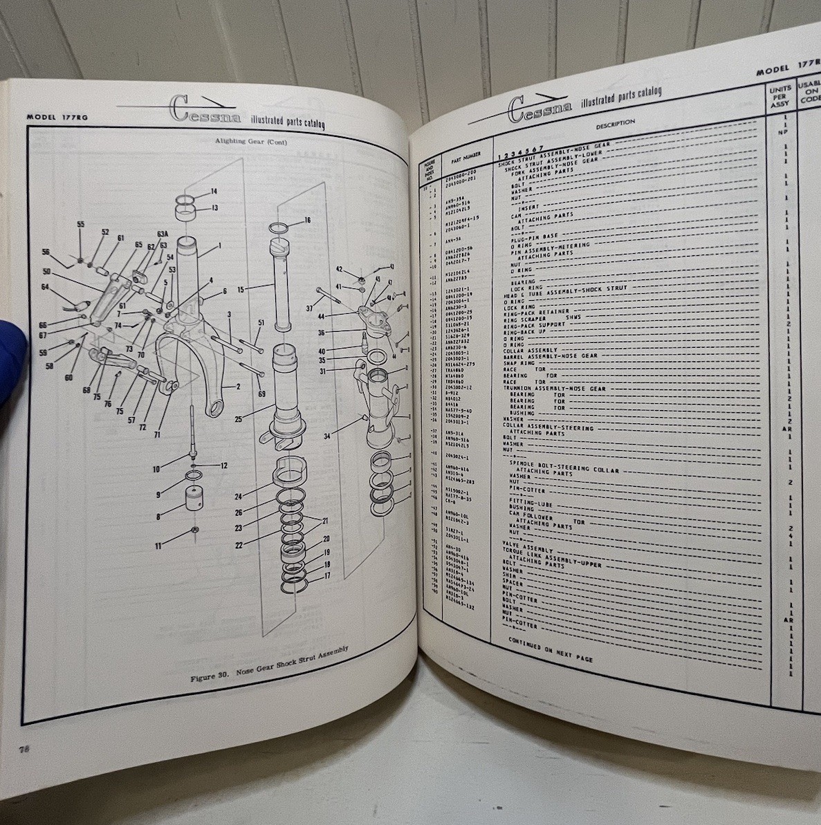 1971-1975 CESSNA Cardinal RG Parts Catalog Manual Original Book
