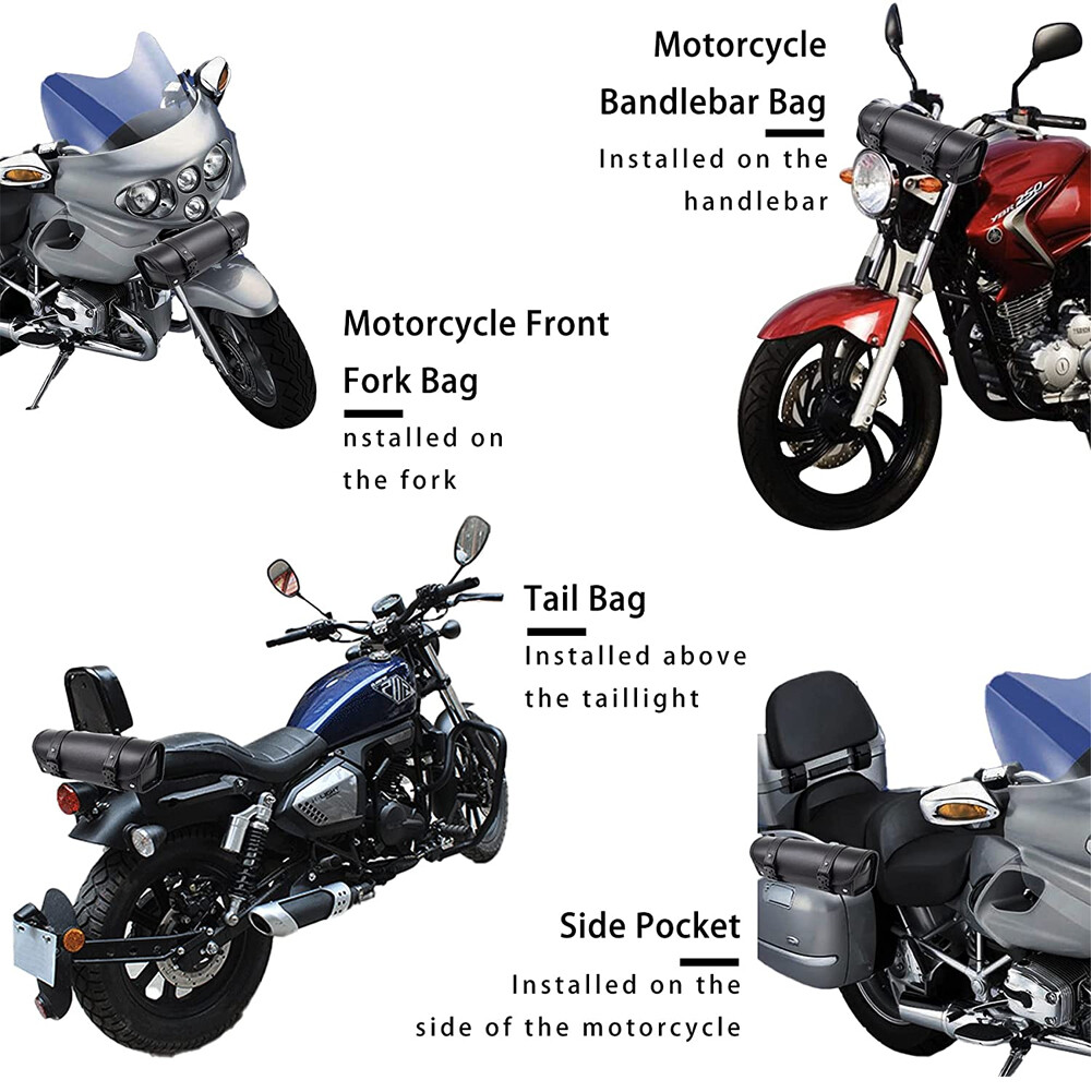 Motorcycle Front Fork Tool Bag Pouch Storage Luggage SaddleBag Leather Handlebar