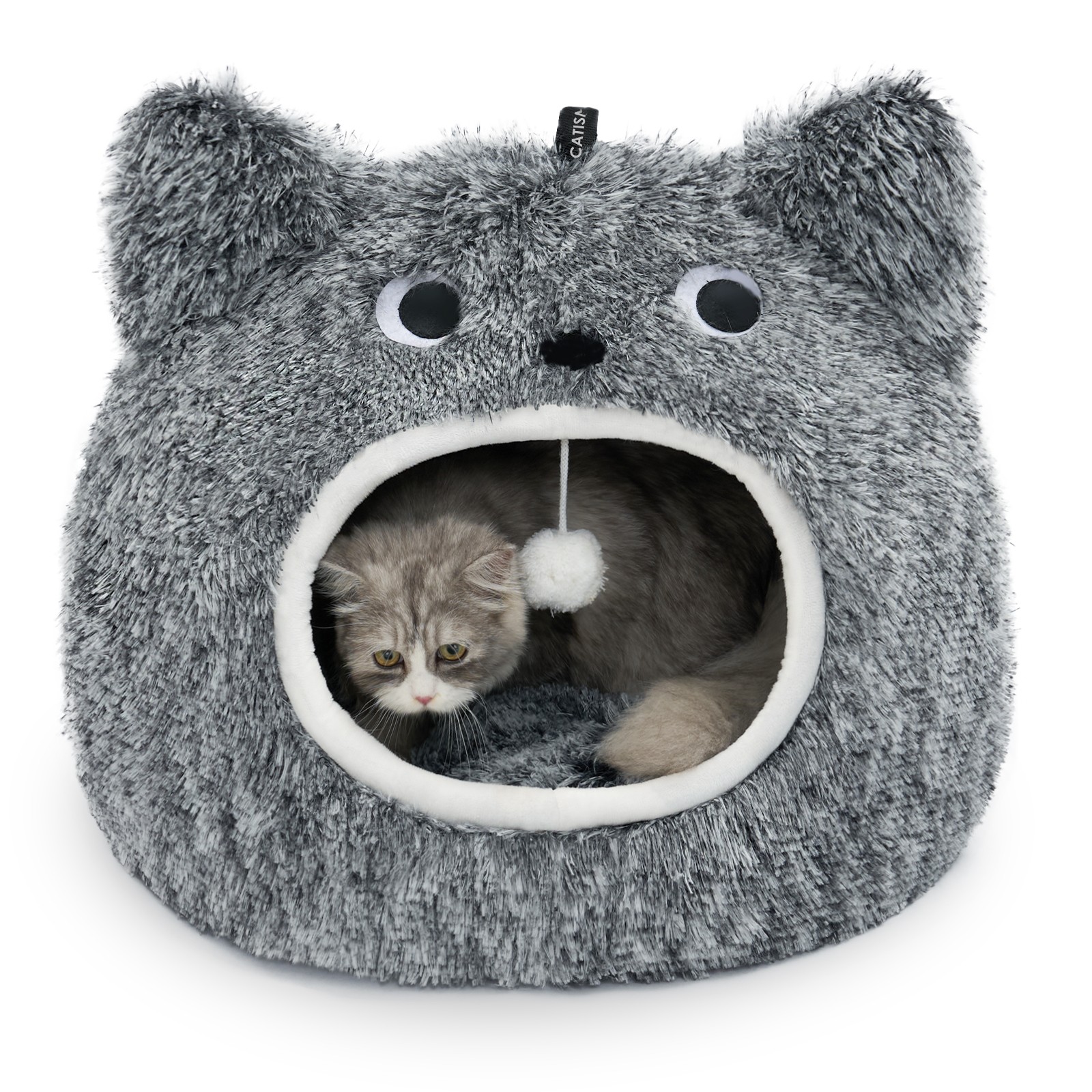 CATISM Cat Bed Indoor Soft Plush Removable Pillow Non-Slip Base Dogs Cave Nest