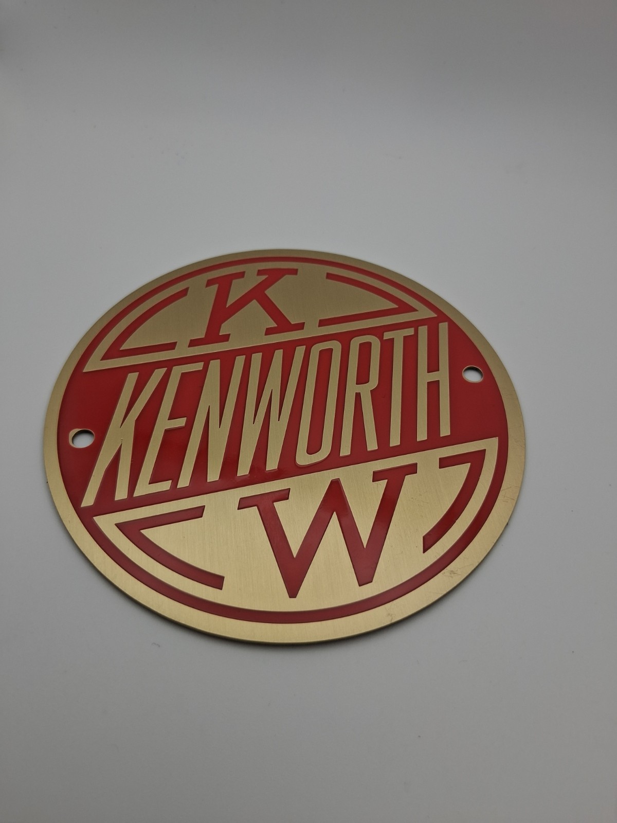 Vintage Kenworth KW Hood Emblem Badge 4" Brass Red Enamel W900 K100 1960s-70s
