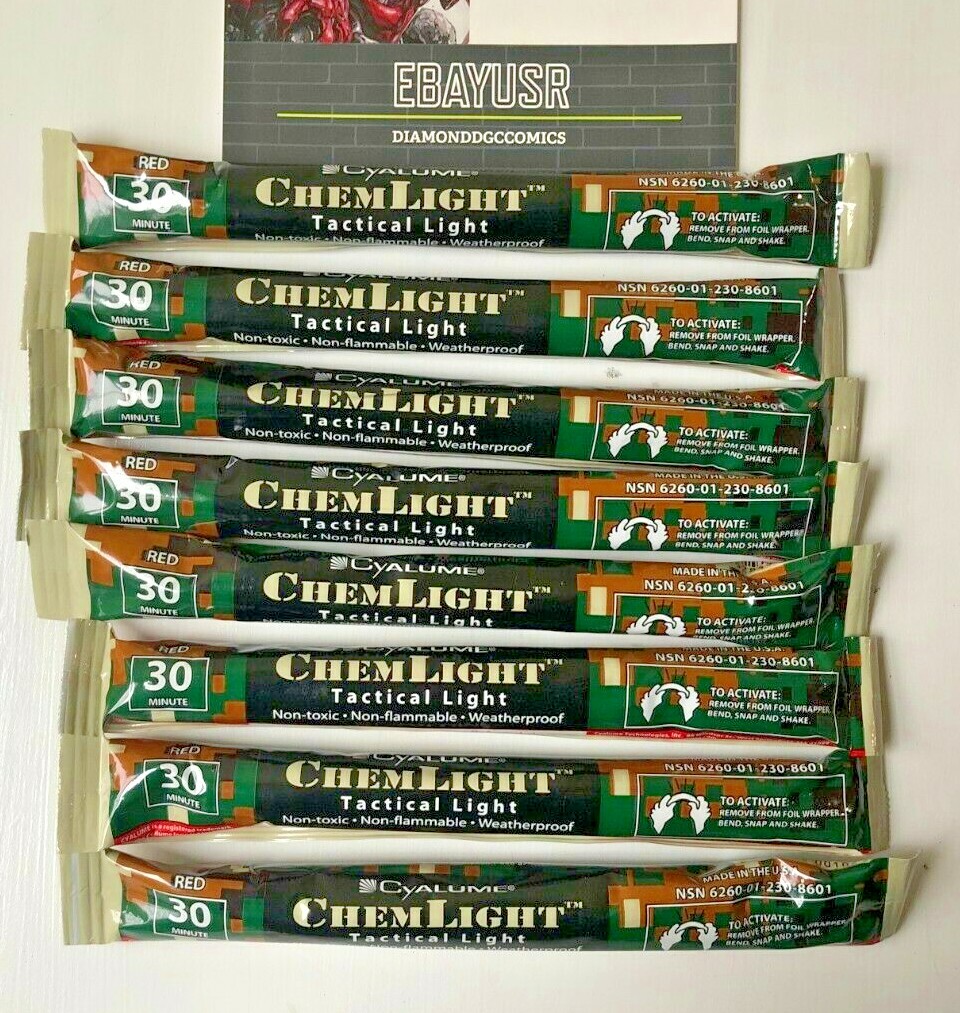 Lot 8 Cyalume Chemlight Light Sticks Red 30 Minute Prepper Survival EXP 09/2023