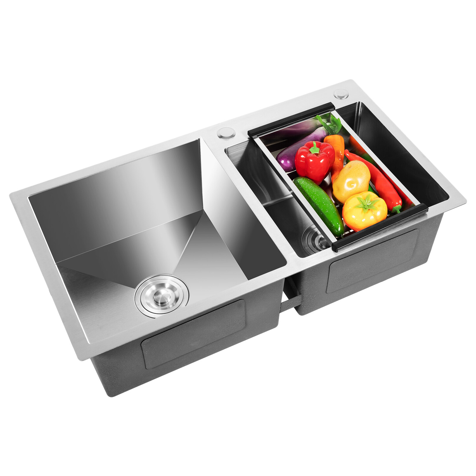 Double Bowl Composite Drop-in Kitchen Sink 2 Bowl Set Stainless Steel