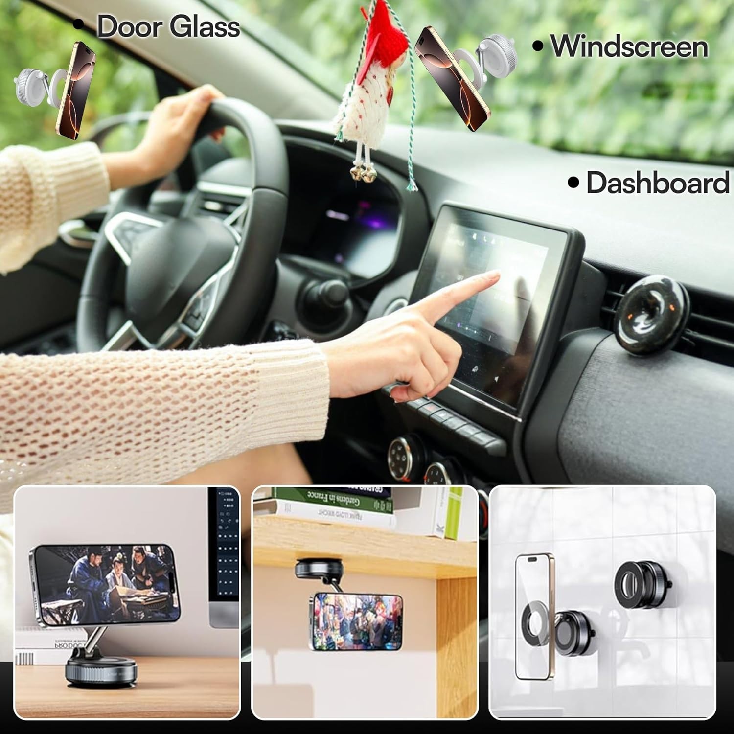 Vacuum Magnetic Phone Holder for Car – Zinc Alloy Suction Car Mount, Adjustable