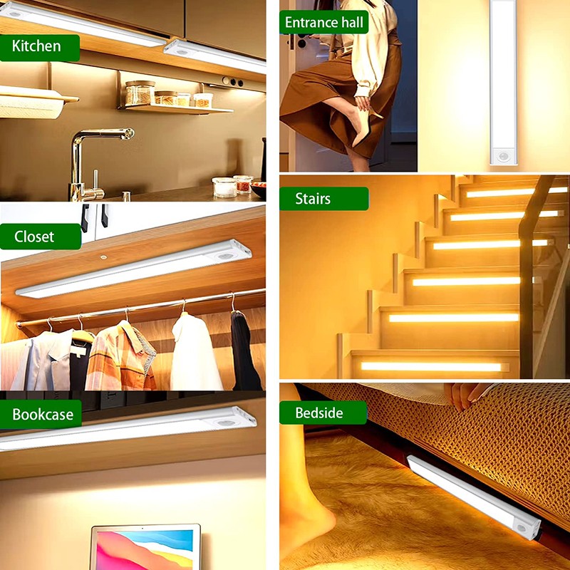 LED Motion Sensor Cabinet Closet Light Under USB Rechargeable Kitchen Strip Lamp