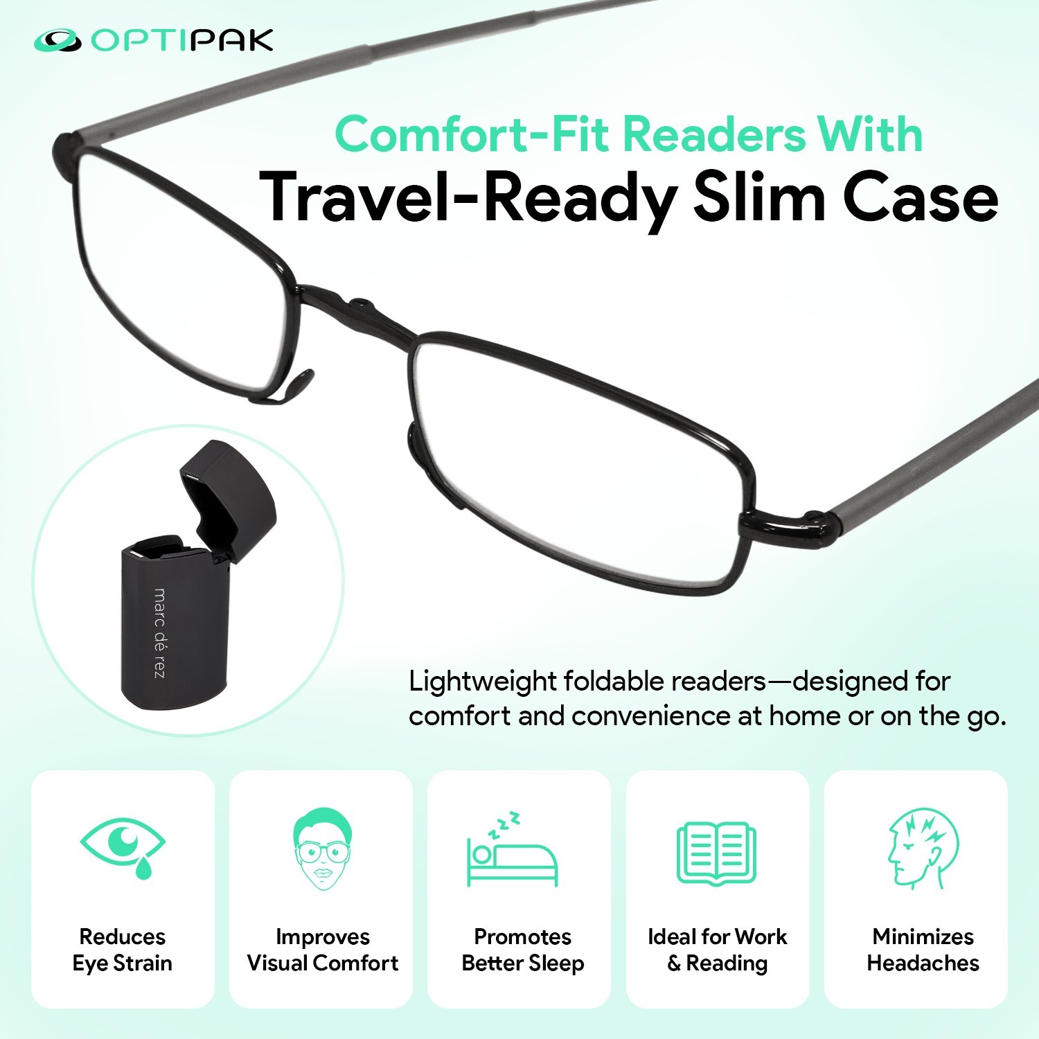 OPTIPAK Folding Reading Glasses Lightweight Unisex Portable Readers with Case