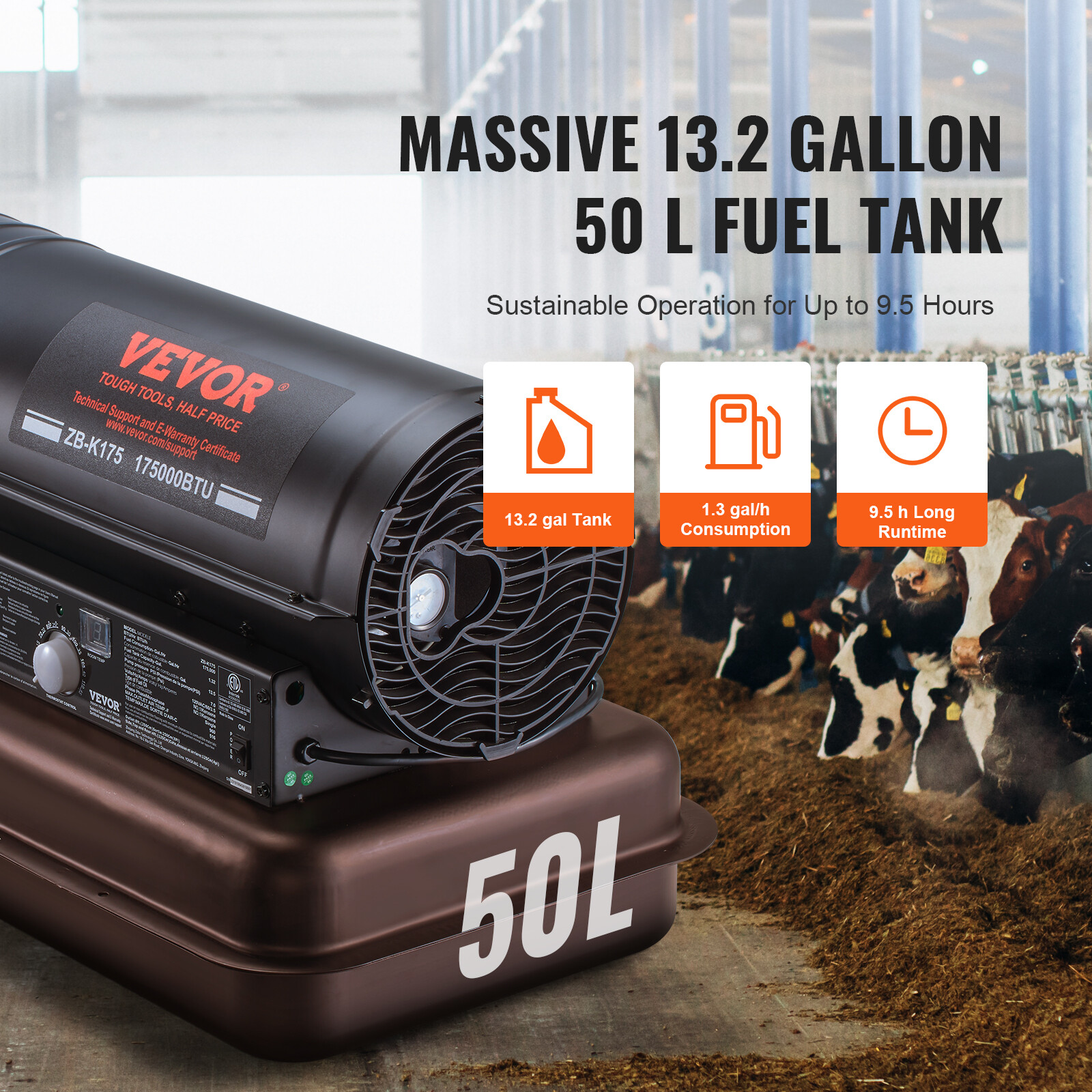 VEVOR Portable Kerosene Forced Air Heater 175000 BTU Indoor Outdoor 13.2gal Tank