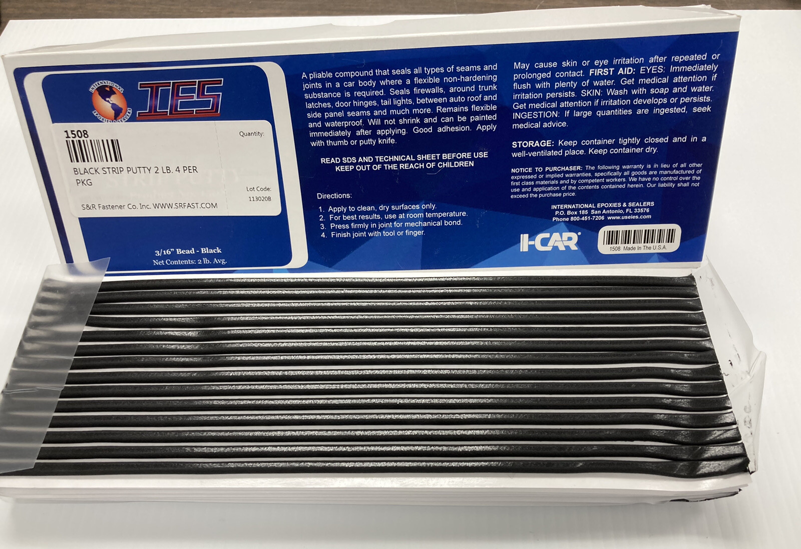 IES 1508 FLEXIBLE BLACK STRIP CAULK 1 Box 2 Lbs., 98 Linear Feet.