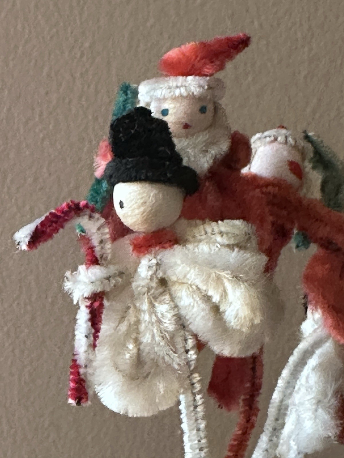 Bundle of rare Santa Claus Elfs Christmas Spun Cotton Heads Chenille Mid Century