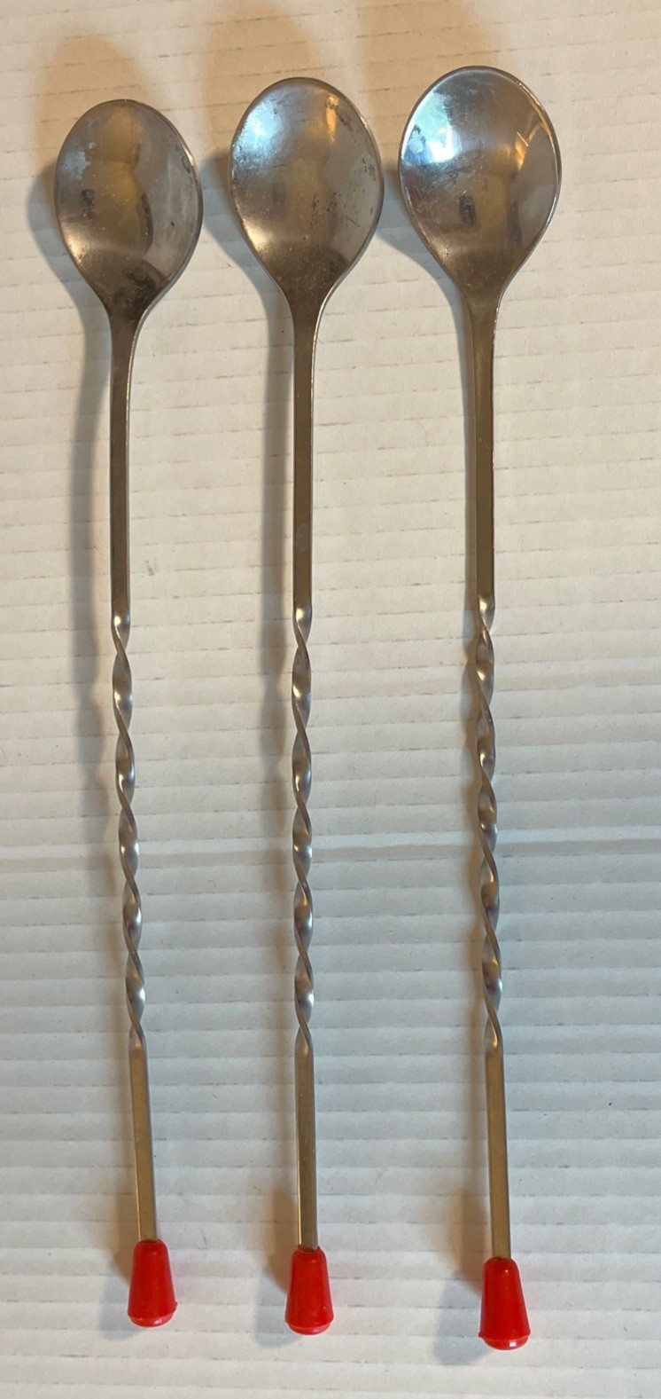 Stainless 11-1/4” Red End Bar Spoon Twisted Handle Cocktail Stirrer Lot of 3